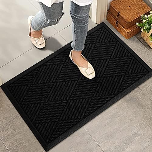 Durable Front Door Mat, Absorbent Muddy Dirt Resist Welcome Door Mats Outdoor Indoor, Stain and Fade Resistant, Non-Slip Rubber Backing Low Profile Doormat for Entryway, 30×17, Black