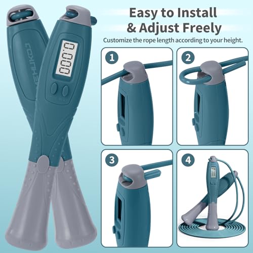 Jump Rope with Counter Cordless Jump Rope Ropeless Skipping Rope for Fitness Training Speed Rope with Digital Handle for Exercises Men, Women and Kids Wireless Skipping Rope Indoor Outdoor (Green)