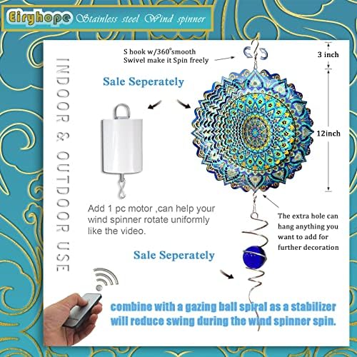 Wind Spinner Mandala Peacock - 12In Laser Cut Stainless Steel Wind Spinners Outdoor, 3D Kinetic Hanging Sculpture, Rustproof Metal Garden Decor Yard Art, Unique Gift for Women, Men, Holidays
