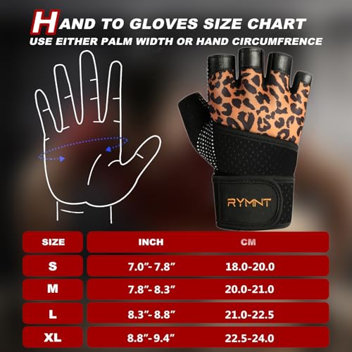 RYMNT Workout Gloves with Weight Lifting Wrist Wrap,Vented Cushioned Palm & Extra Grip for Men Women Gym,Weightlifting,Crossfit Training,Fitness,Exercise,WODs,Pullups.Leopard-Small