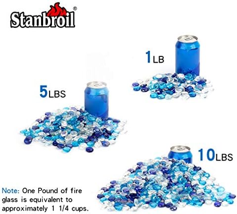 Stanbroil 10-Pound Blended Fire Glass Beads - 1/2 inch Fire Glass Drops Blended Cobalt Blue, Crystal Ice, Caribbean Blue Luster for Indoor and Outdoor Gas Fire Pits and Fireplaces