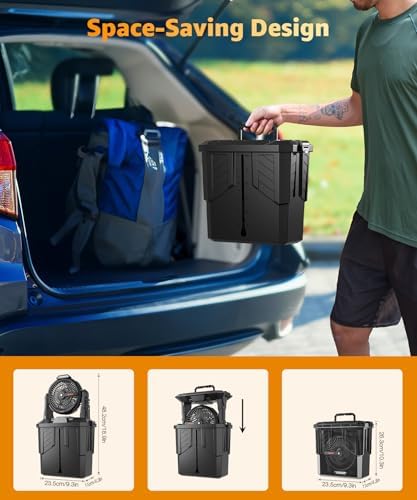 lynker Portable Misting Fan with Remote, Camping Fan with 20000mAh Rechargeable Battery Operated, 6L Water Tank, 3 Speed Levels, 2 Spray Modes, Hanging & Lighting for Outdoor Indoor Cooling (Black)
