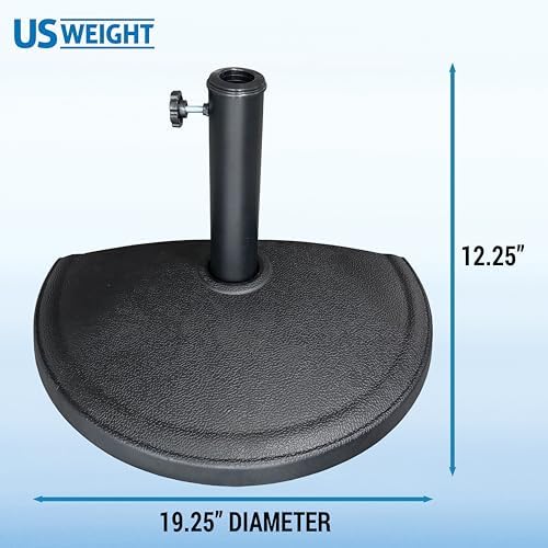 US Weight Half Round 20 lb Patio Umbrella Base - Adjustable Umbrella Stand for Posts up to 1.9 in - Sun and Weather Resistant - Half Round Design with Textured Surface