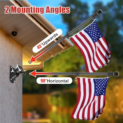 American Flag with Pole Kit - 5ft Heavy Duty Stainless Steel Flagpole for Outside House,3x5 Embroidered US Flags,Tangle-Free Outdoor, Metal Holder Mount Bracket for Residential Porch,Wall -Black