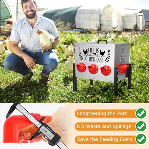 TGEYD 50LB Large Automatic Chicken Feeder – 8 Feeding Ports, No-Waste Poultry Feeder, with Adjustable Legs & Locking Lid
