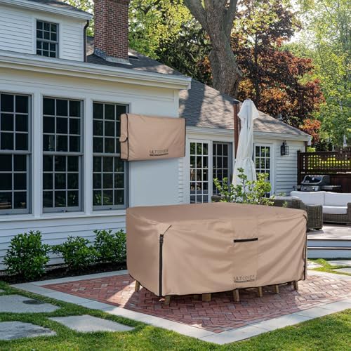 ULTCOVER Square Patio Heavy Duty Table Cover - 600D Tough Canvas Waterproof Outdoor Dining Table and Chairs General Purpose Furniture Cover 94 inch