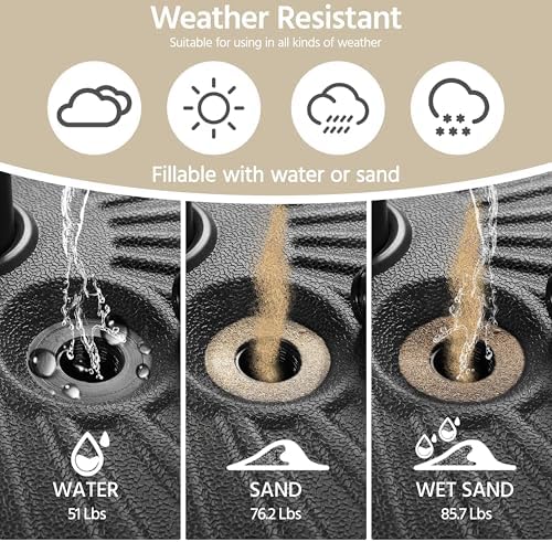 Yaheetech Umbrella Base 22L Round Water & Sand Filled Patio Outdoor Umbrella Stand with Steel Umbrella Holder Suit for Dia 1.5'' or 1.9'' Umbrella Pole, Black