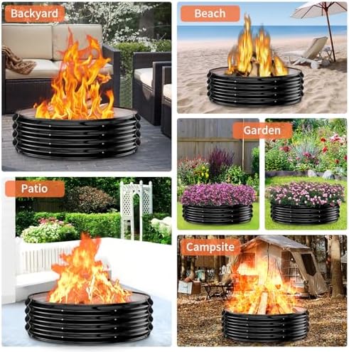 60IN Heavy Duty Fire Pit Ring for Outside - Large Wood Burning Fire Pits&Outdoor Fireplace,High Heat Resistant,12'' Raised,Galvanized Steel Bonfire Pit Portable for Camping,Backyard,Patio
