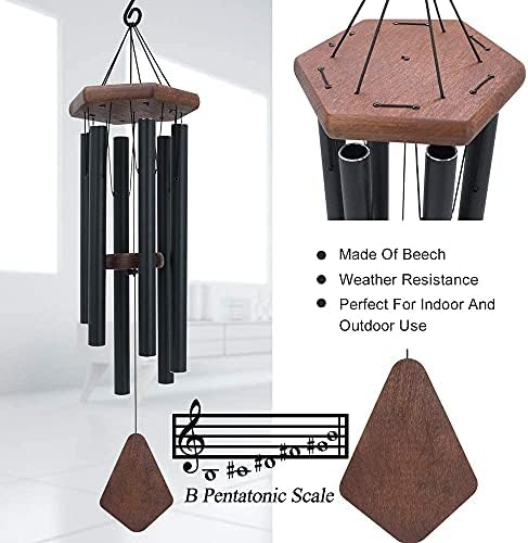 Wind Chimes for Outside, 30" Black Aluminium Wind Chime with Wind Catcher, Outdoor Garden Patio Decoration Windchimes, Classic Zen Gift for Men and Women