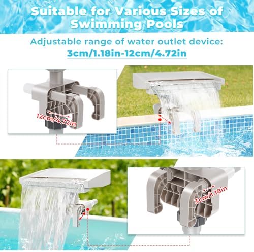 LED Pool Fountain Waterfall for Above Ground Pools, 7 Different Lighting Colors, Smooth Flowing Pool Waterfall Relaxing Cascade for Outdoor Decor, Adjustable Width Fits Various Frames