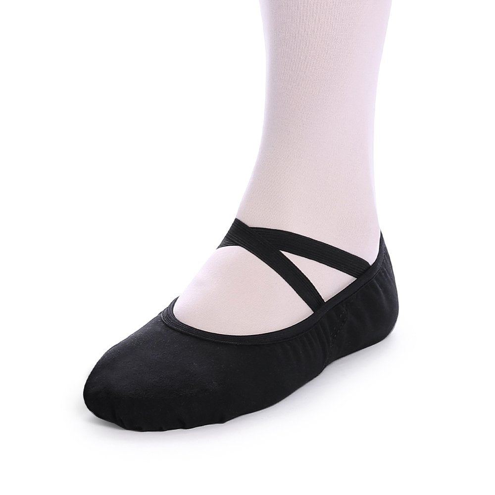 Bezioner Girls Canvas Ballet Shoes Ballet Slipper for Kids Women Yoga Shoes for Dancing-Black (Size 2 Big Kid)