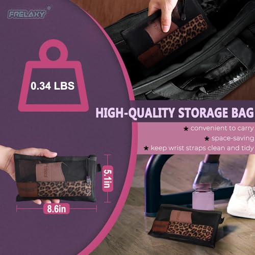 Frelaxy Lifting Wrist Straps Women and Men, Weight Lifting Grips with Cushion Wrist Loop, Double Layer Leather and Storage Pouch, Gym Workout Straps for Deadlift and Powerlifting (All Black)