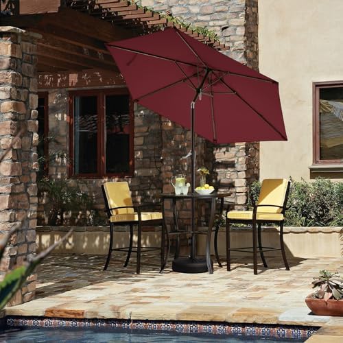 JEAREY 7.5FT Patio Umbrella Market Table Umbrella with 6 Sturdy Ribs, Push Button Tilt/Crank Outdoor Umbrella for Garden, Deck, Backyard, Pool and Beach,Burgundy