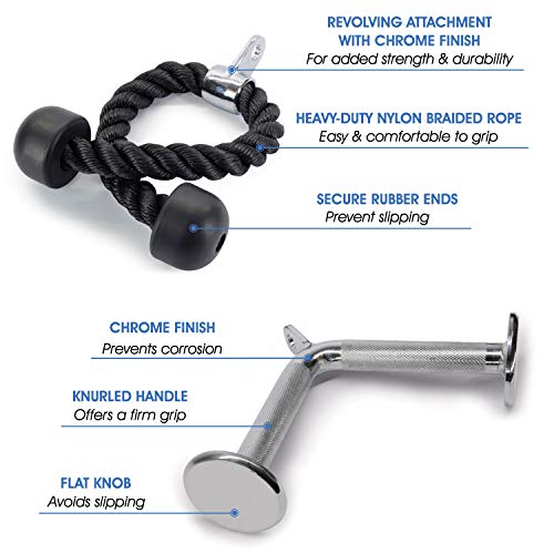 Yes4All Combo Tricep Rope/Tricep Pull Down Rope and V Bar Cable Attachment – Cable Bar for Strength Training (Tricep Rope + V Shaped Bar)