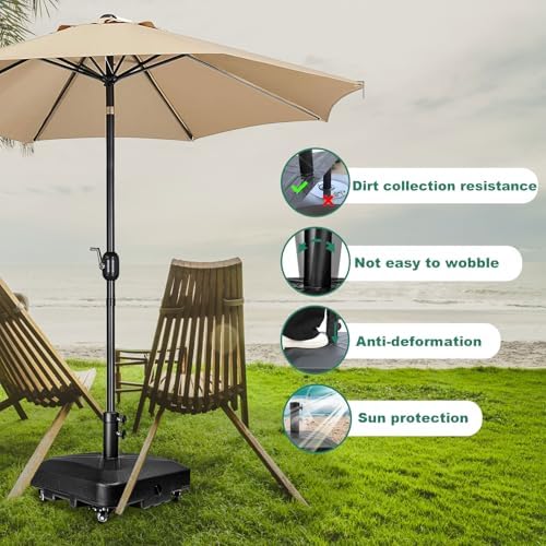 DZ4733 MS Patio Umbrella Base Heavy Duty with Wheels Square Market Stand for Outdoor 4 Locks 1 Knobs 125lb Capacity, Black