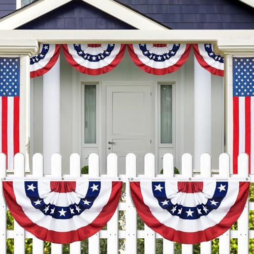 6 Pack USA Pleated Fan Flag, 1.5 X 3 Feet American US Bunting Flag Patriotic Half Fan Banner Flag Decoration, 4th of July Memorial Day Independence Day Fourth July Outdoor Decor (6 Pack1.5x3