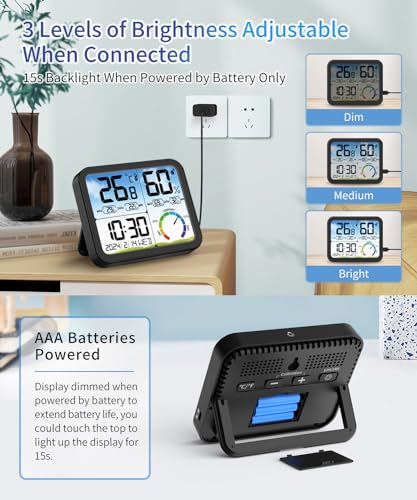 VOCOO Digital Indoor Room Thermometer - 5.8'' Extra Large Display Temperature Humidity Sensor with Accurate Temp Humidity Gauge Monitor, Calibration, Max & Min Records, Comfort, Backlit, Date & Clock