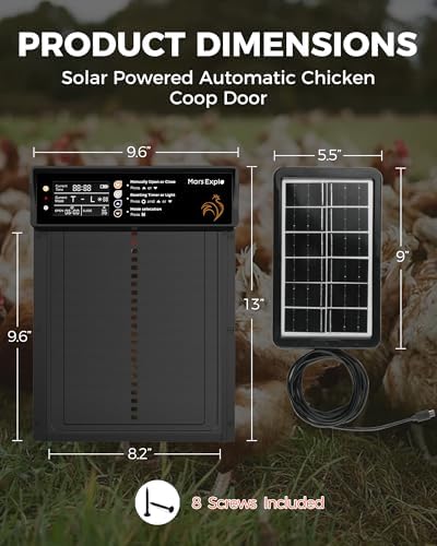 Solar Powered Automatic Chicken Coop Door, LCD Display, Timer & Light Sensor, 20-m Remote Control,Electirc Door,4 Modes, USB Rechargeable Battery, Black