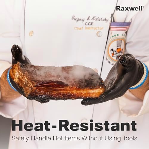 Raxwell BBQ Gloves - 6 Heat Resistant Cotton Liners + 100 Nitrile Food Prep Gloves for Barbecue Smoker, Cooking & Hot Food - Size X-Large - Grilling Accessories