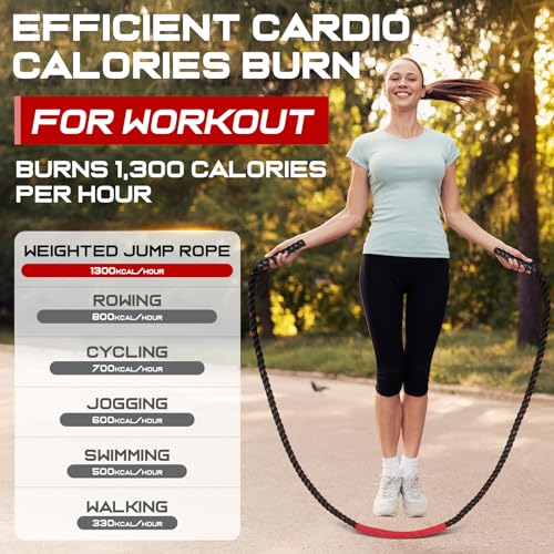 Jump Rope, 3LB Weighted Jump Rope for Fitness, 9.8ft Heavy Jumping Ropes for Exercise, Adult Workout Rope for Men & Women Improve Strength, Skipping Rope for Gym Training, Home Workout