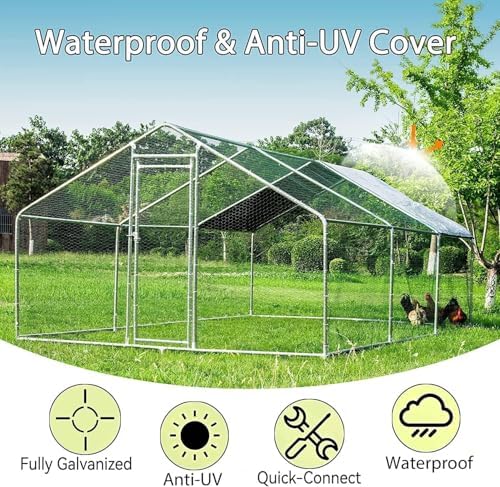 HITTITE Large Metal Chicken Coop with Run, 19.19 x 9.84 x 6.56 ft Walk in Poultry Cage Chicken Run Pen, Outdoor Chicken Runs for Yard with Waterproof & Anti-UV Cover