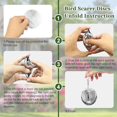 Bird Deterren for Outside Patio, High Reflective Round Bird Scare Devices Wind Spinners Outdoor Decor, 3D Mirror Bird Reflectors to Keep Swallows Sparrow Away Garden Porch Pool Windows