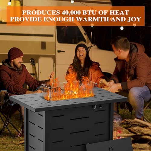 Walsunny 43 inch Outdoor Propane Fire Pit 50,000 BTU Gas Fire Pit Table with Lid, Waterproof Cover, Rectangle Gas Firepit Table for Garden/Patio, CSA Certification