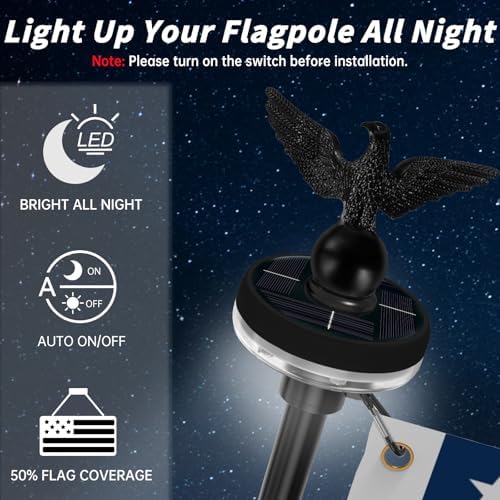 5FT Black Flag Pole Kit for Outside House with American Flag & Solar Light,1" Thickened Stainless Steel Wall Mount Flagpole with 180°Adjustable Bracket for Residential Outdoor Porch