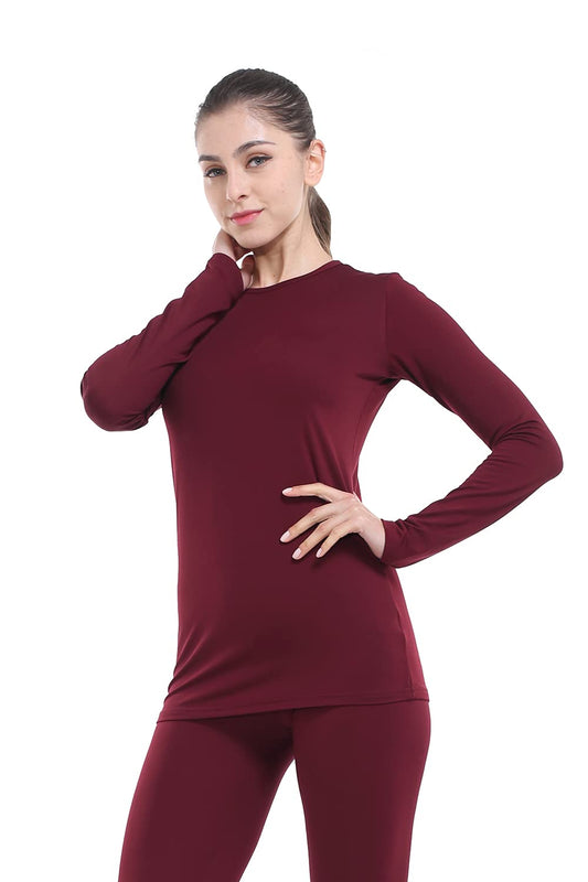 Subuteay Thermal Tops Fleece Lining Long Sleeve Thermal Shirt Womens Wine XX-Large
