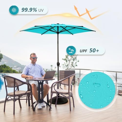 Abba Patio 7.5FT Lyon Outdoor Patio Umbrella Outdoor Table Umbrella with Push Button Tilt and Crank Market Umbrella 6 Sturdy Ribs UV Protection Waterproof for Garden Deck Backyard Pool Light Blue
