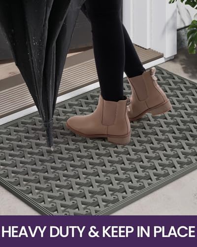 DEXI Front Door Mat Outside Entrance Rubber 24x36, Welcome Floor Doormat Heavy Duty Non Slip, Dirt Trapper Waterproof Exterior Entry Mats All Weather for Patio Entryway Drainage, Grey