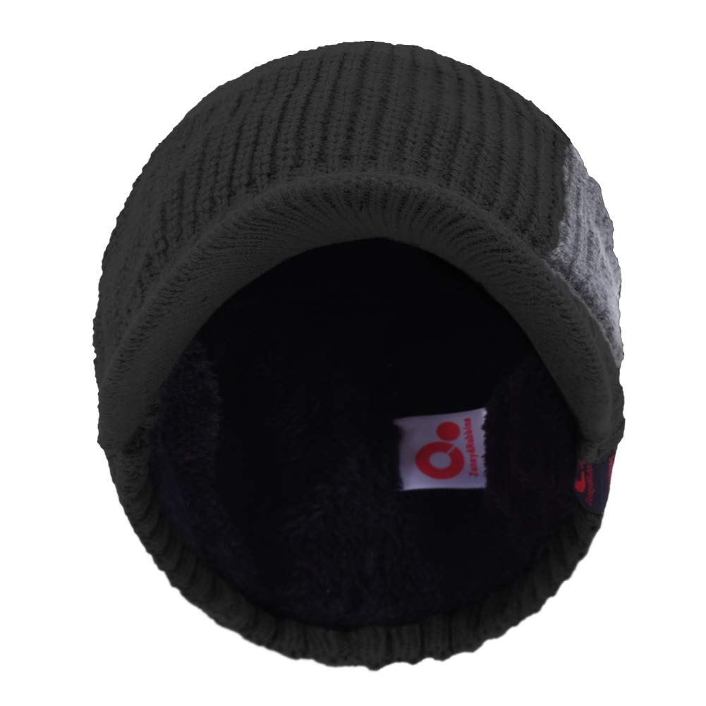 Original One Winter Outdoor Knitted Visor Beanie Hat with Brim Fur Lined Ski Snowboarding Cap (Black)
