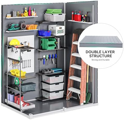 DWVO 5x3ft Resin Outdoor Storage Shed with Floor, Waterproof Lockable Storage Shed with Window, Plastic Outside Tool Storage for Garden, Backyard, Patio, Lawn, Gray