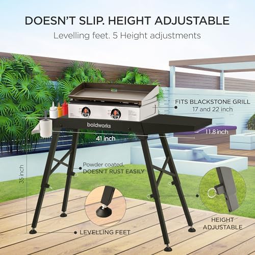 Griddle Stand for Blackstone Griddle Table Fits Blackstone Table Top Grill 17 Inch and 22 inch Portable with Folding and Height Adjustable Legs
