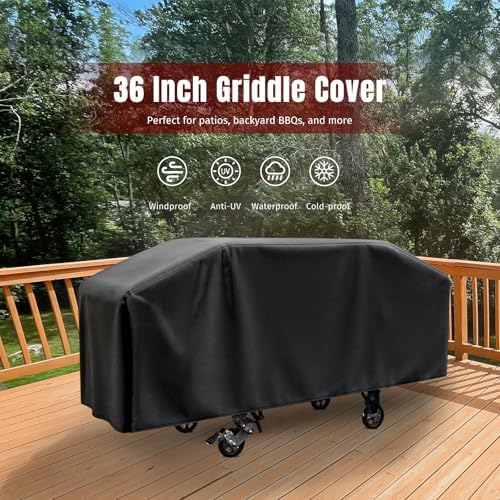 Griddle Cover for Blackstone 36 Inch Griddle and More 4-Burner Flap Top Grills - Waterproof, Lightweight - Click-Close Straps - Black