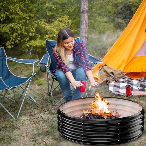 60IN Heavy Duty Fire Pit Ring for Outside - Large Wood Burning Fire Pits&Outdoor Fireplace,High Heat Resistant,12'' Raised,Galvanized Steel Bonfire Pit Portable for Camping,Backyard,Patio