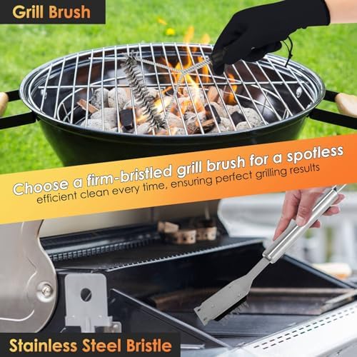 Yoehka BBQ Grilling Accessories Set, 34Pcs Heavy Duty Grill Tools for Outdoor Camping, Grilling Gifts for Men Dad, Stainless Steel Barbecue Utensils Kit with Mats and Glove in Carrying Bag, Silver