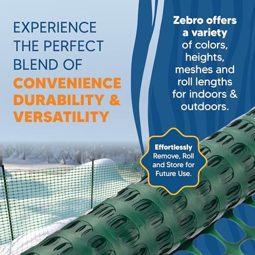 ZEBRO 4' x 100' Green Plastic Garden Fence Roll – Standard Duty Safety Netting for Snow, Poultry, Deer, Dogs – Reusable Outdoor Barrier for Yard, Landscaping, Animal Protection