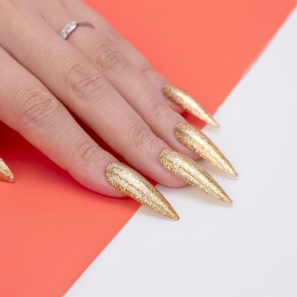 VENALISA 15ml Glitter Gold Gel Nail Polish, Sparkle Gold Gel Polish Shiny Color Soak Off UV LED Sparkly Shimmer Nail Gel Polish Nail Art Starter Manicure Salon DIY at Home, 0.53 OZ