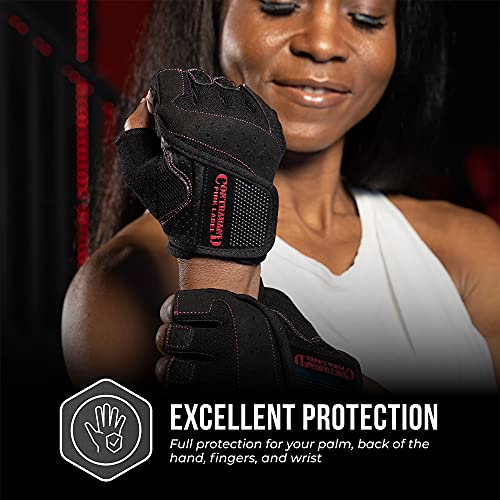 Contraband Pink Label 5137 Women's Padded Weight Lifting and Rowing Gloves w/Grip-Lock Padding (Pair) - Machine Washable Fingerless Workout Gloves Designed Specifically for Women (Black, X-Small)