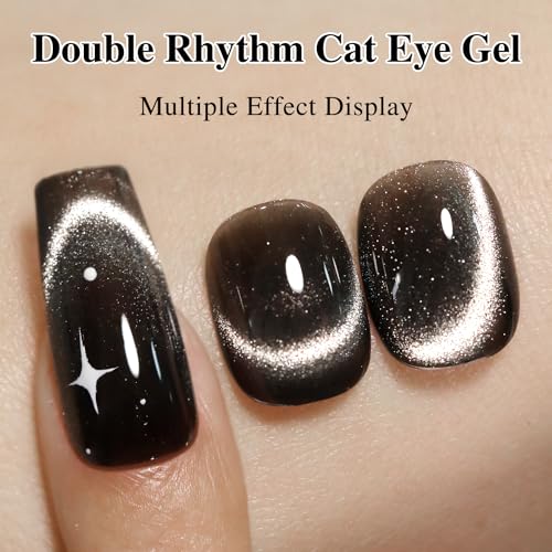 Double Rhythm 0.5 OZ Cat Eye Gel Polish with Magnet 15ML Holographic Glitter Shimmer Translucent Jelly Color Magnetic Polish Salon DIY at Home (MC1020)