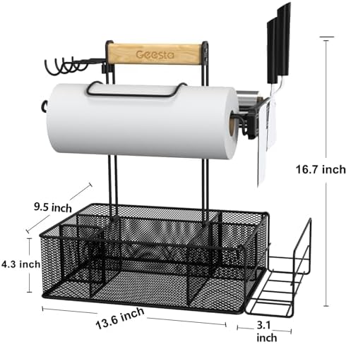 Geesta Grill Caddy - BBQ & Picnic Caddy with Paper Towel & Magnetic Tool Holders, Condiment Storage for Camper & Tailgate