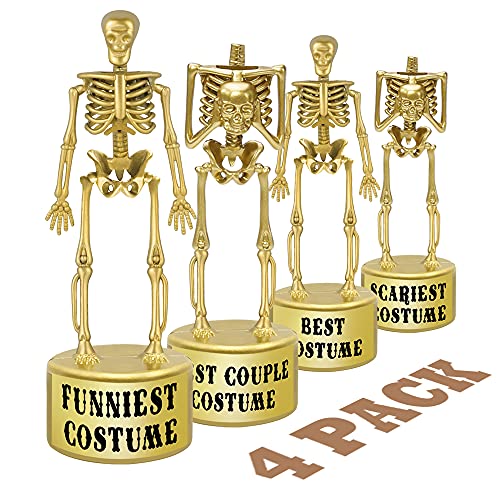 ORIENTAL CHERRY Halloween Party Supplies - Golden Best Costume Skeleton Trophies for Kids Adults Contest Awards Prizes - 4 Pack