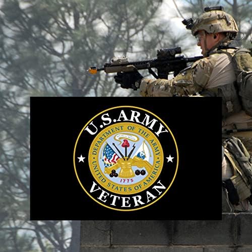 Army Veteran Emblem Flags 3x5 Outdoor Double Sided- Army Gold Crest Military Flag 3 Ply Heavy Duty with 2 Brass Grommets for Outside Oudoor