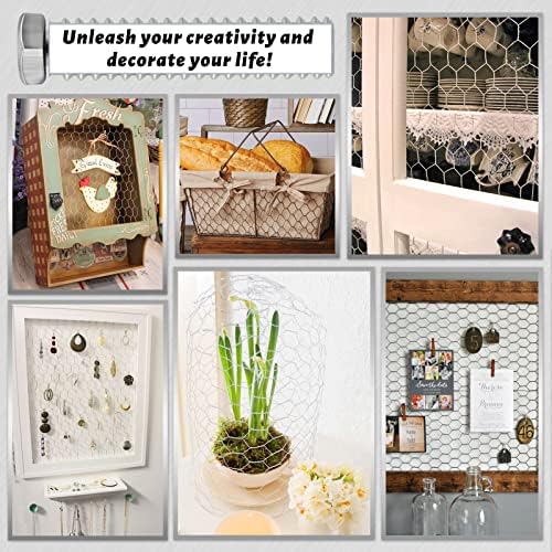 Chicken Wire Fencing Mesh, 17 Inch x 60 Feet Metal Floral Chicken Wire Fence for Crafts Poultry Garden, 0.6 Inch Hexagonal Galvanized Hardware Cloth Netting for Chicken Coop Barrier Rabbit Cage