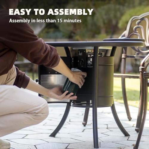 BALI OUTDOORS Dual 1-Pound Propane Fire Pit Outside, 26 inch Outdoor Fire Pit Black, Round Firepit Table for Outside Patio