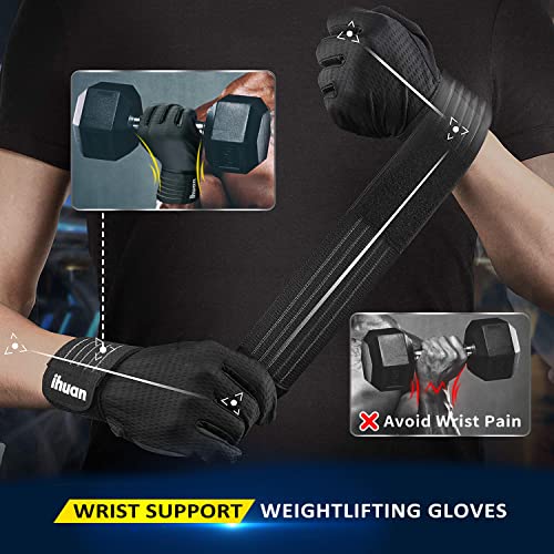 ihuan Workout Gloves for Men Full-Finger: Weight Lifting Gloves for Men, Gym Lifting Gloves Full Hand Gloves for Weightlifting, Deadlift