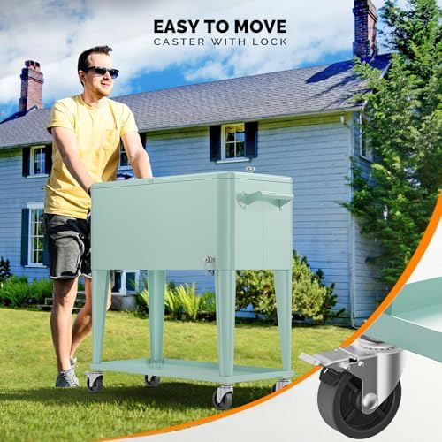 VINGLI 80 Quart Rolling Ice Chest, Portable Patio Party Bar Drink Cooler Cart, with Shelf, Beverage Pool with Bottle Opener