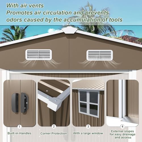 Gotland 10FT x 8FT Metal Storage Shed, Outdoor Storage Shed with Lockable Slide Doors & 2 Windows, Utility and Tool Shed with Slooping Roof for Garden, Backyard, Patio, Lawn