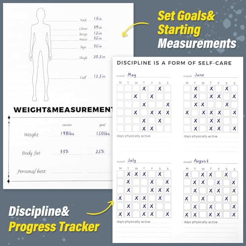 Fitness Journal for Women and Men, 8.8" x 6.6", Workout Log Sprial Book Planner for Tracking Progress and Achieving Your Wellness Goals, Black